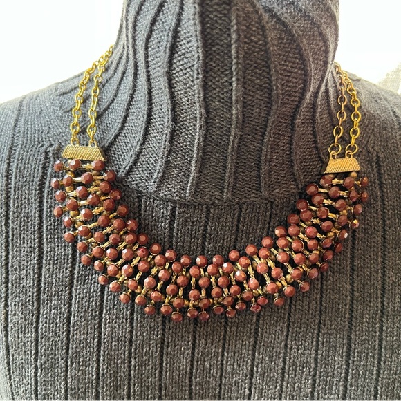 Egyptian Revival Bib Collar Necklace Opaque Brown Colour Stone Pin Cushion - Picture 2 of 10